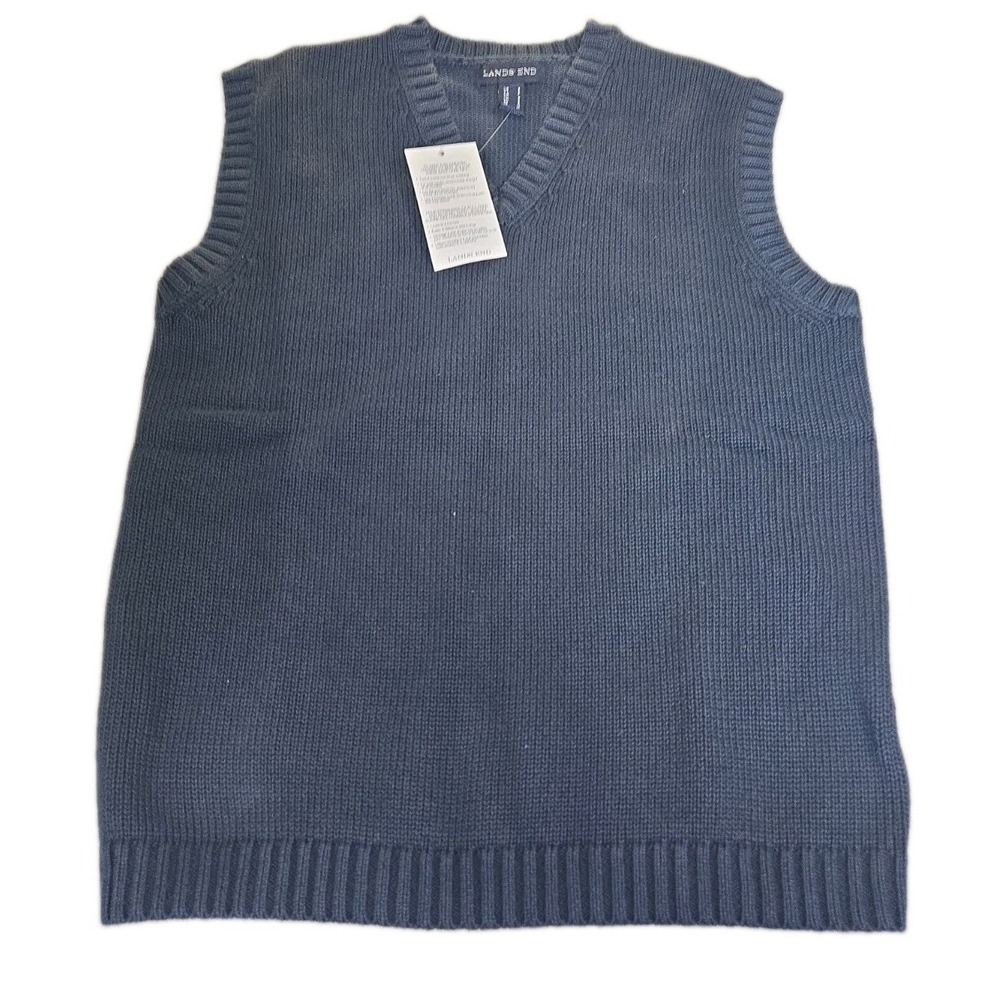 NWT Lands End Women Small S Sweater Vest Classic Navy Blue Drifter Cotton VNeck